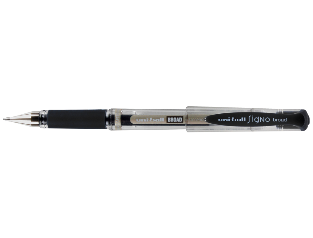 STYLO UNIBALL SIGNO BROAD ENCRE GEL PIGMENTÉE ÉCRITURE LARGE 0.8MM POINTE 1MM GRIP CAOUTCHOUC RECHARGEABLE NOIR