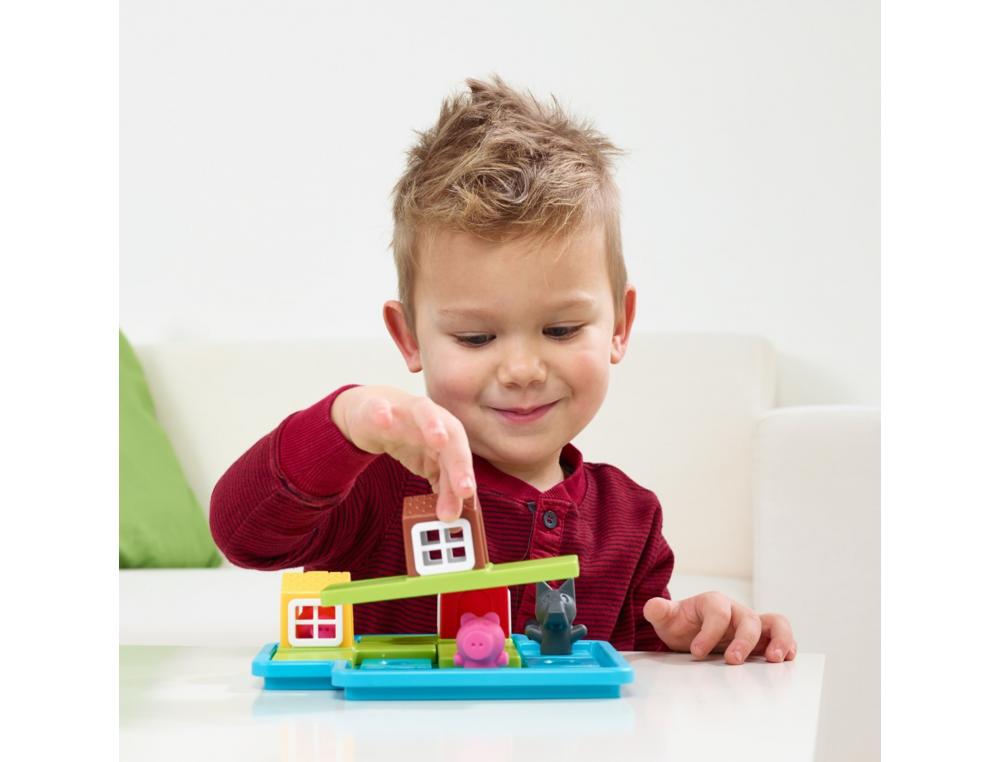 JEU INTERDACTA LES 3 PETITS COCHONS 1 PLATEAU + 3 MAISONS + 3 COCHONS + 1 LOUP + 1 LIVRET + 1 LIVRE AVEC LE