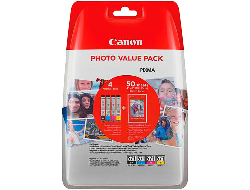 CARTOUCHE CANON JET D'ENCRE PG571 349P POUR PIXMA MG575/MG685/MG775 MULTIPACK NOIR/JAUNE/CYAN/MAGENTA