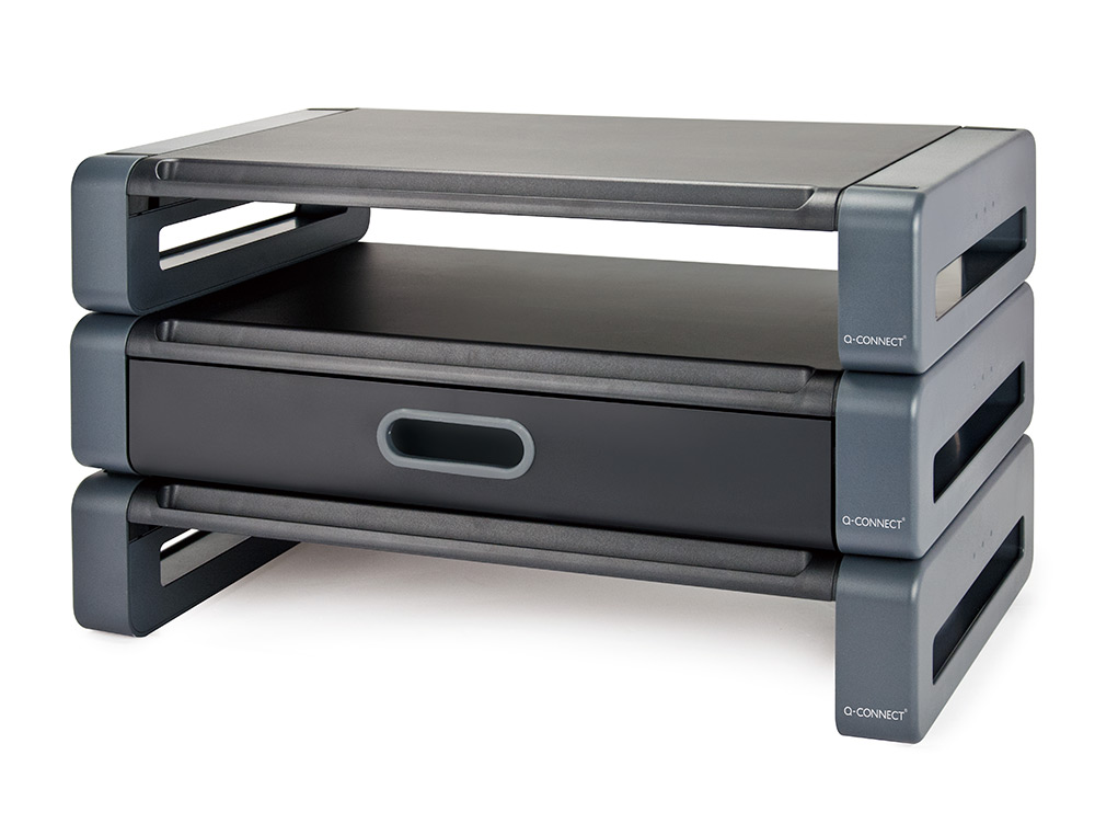 SUPPORT ÉCRAN Q-CONNECT DELUXE SUPPORTE 5KG AVEC TIROIR 48.6X27.6X9.6CM COLORIS NOIR