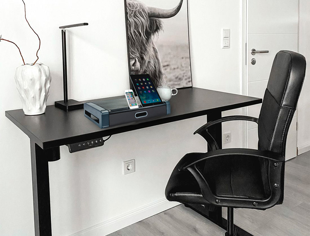 SUPPORT ÉCRAN Q-CONNECT DELUXE SUPPORTE 5KG AVEC TIROIR 48.6X27.6X9.6CM COLORIS NOIR