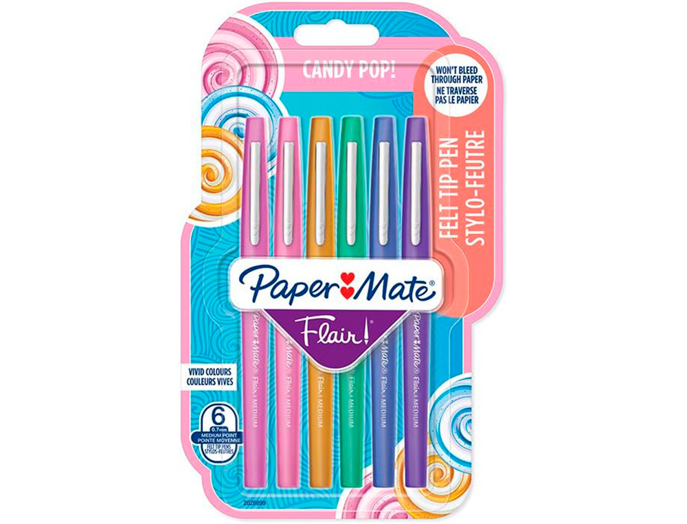 STYLO-FEUTRE PAPER MATE FLAIR ORIGINAL POINTE MOYENNE 1 MM LONGUE DURÉE DE VIE POCHETTE 6 COLORIS TROPICAL
