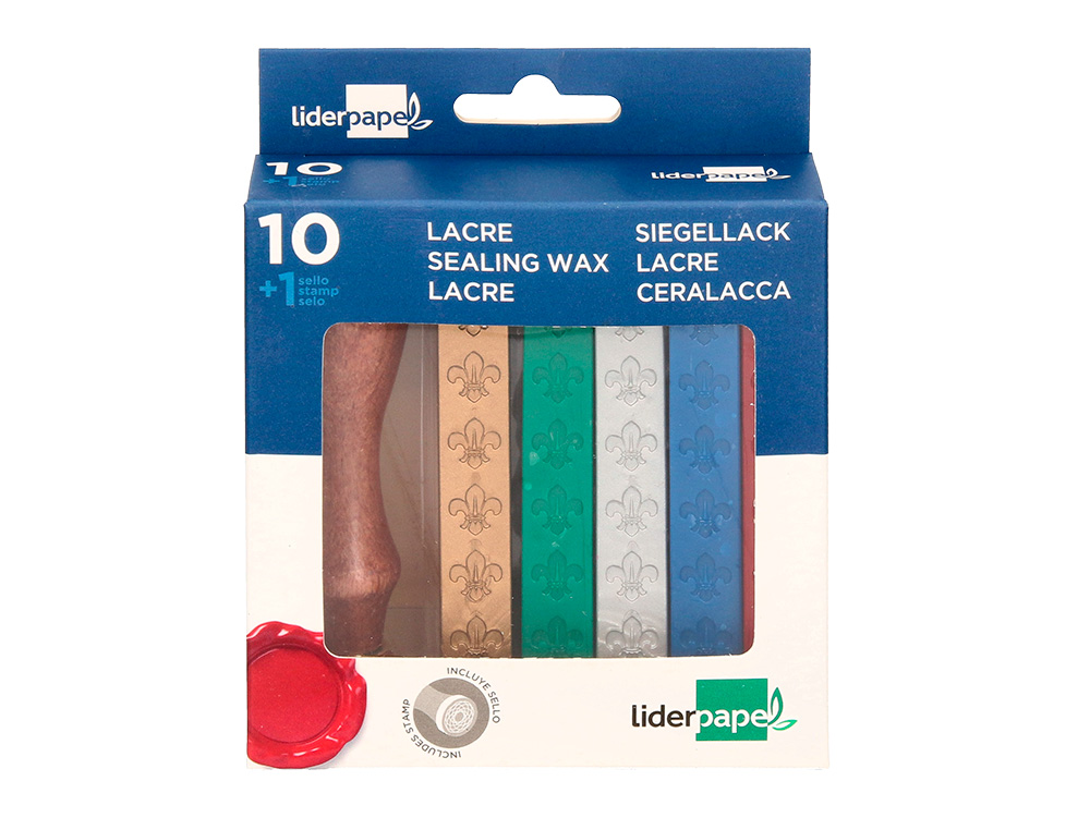 CIRE CACHETER LIDERPAPEL SCEAU INCLUS COLORIS ASSORTIS - BOITE DE 10 BATONS DE 12G
