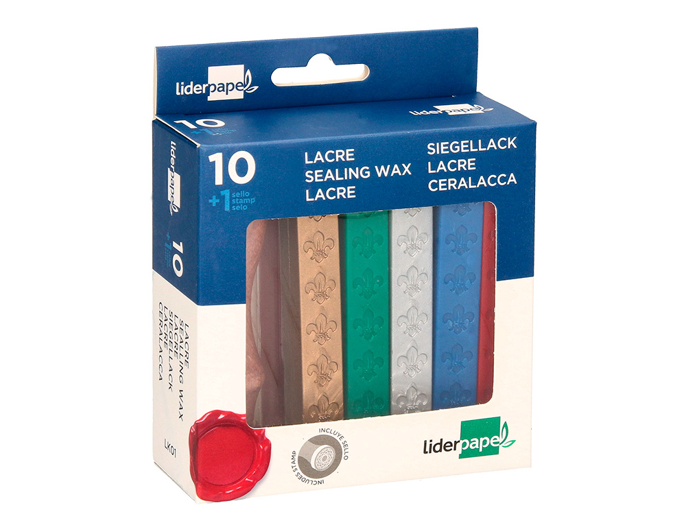 CIRE CACHETER LIDERPAPEL SCEAU INCLUS COLORIS ASSORTIS - BOITE DE 10 BATONS DE 12G
