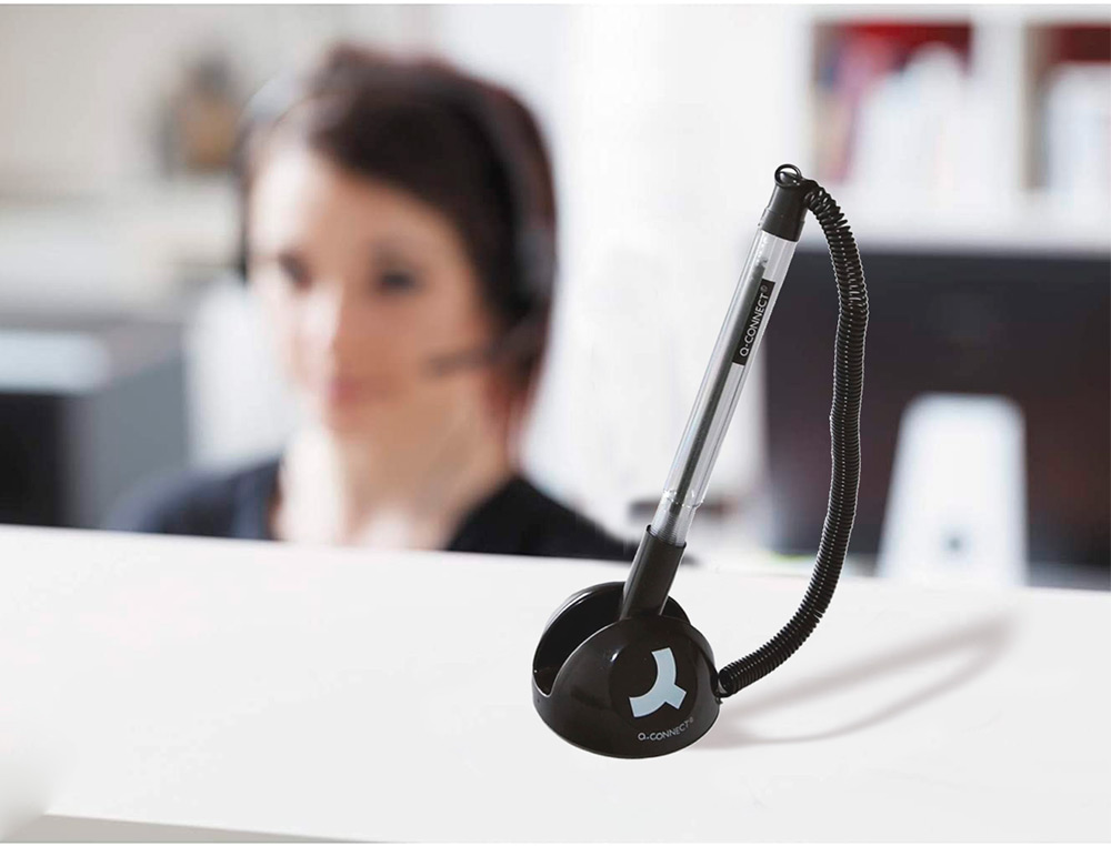 STYLO-BILLE Q-CONNECT SUR SOCLE SUPPORT ADHÉSIF CHAÎNE PLASTIQUE TRAIT 0.7MM ENCRE BLEUE