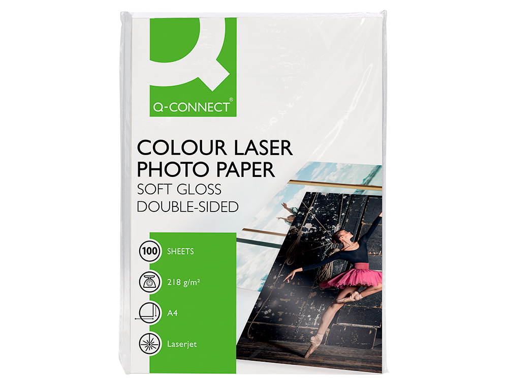 PAPIER PHOTO Q-CONNECT LASER SEMI GLACÉ BRILLANT A4 218G/M2 COMPATIBLE TOUTES IMPRIMANTES PAQUET 100 FEUILLES