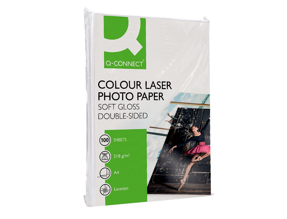 PAPIER PHOTO Q-CONNECT LASER SEMI GLACÉ BRILLANT A4 218G/M2 COMPATIBLE TOUTES IMPRIMANTES PAQUET 100 FEUILLES