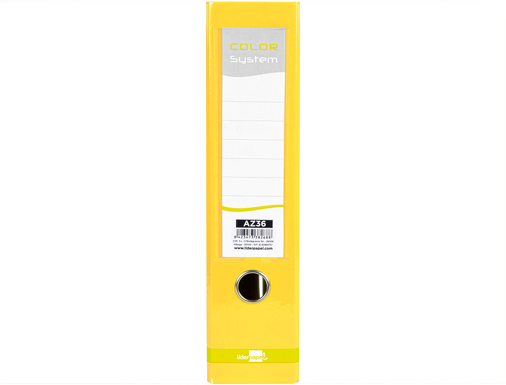CLASSEUR LEVIER LIDERPAPEL A4 COLOR SYSTEM CARTON REMBORD 1,9MM COMPRESSEUR MTALLIQUE DOS 80MM BOTE JAUNE