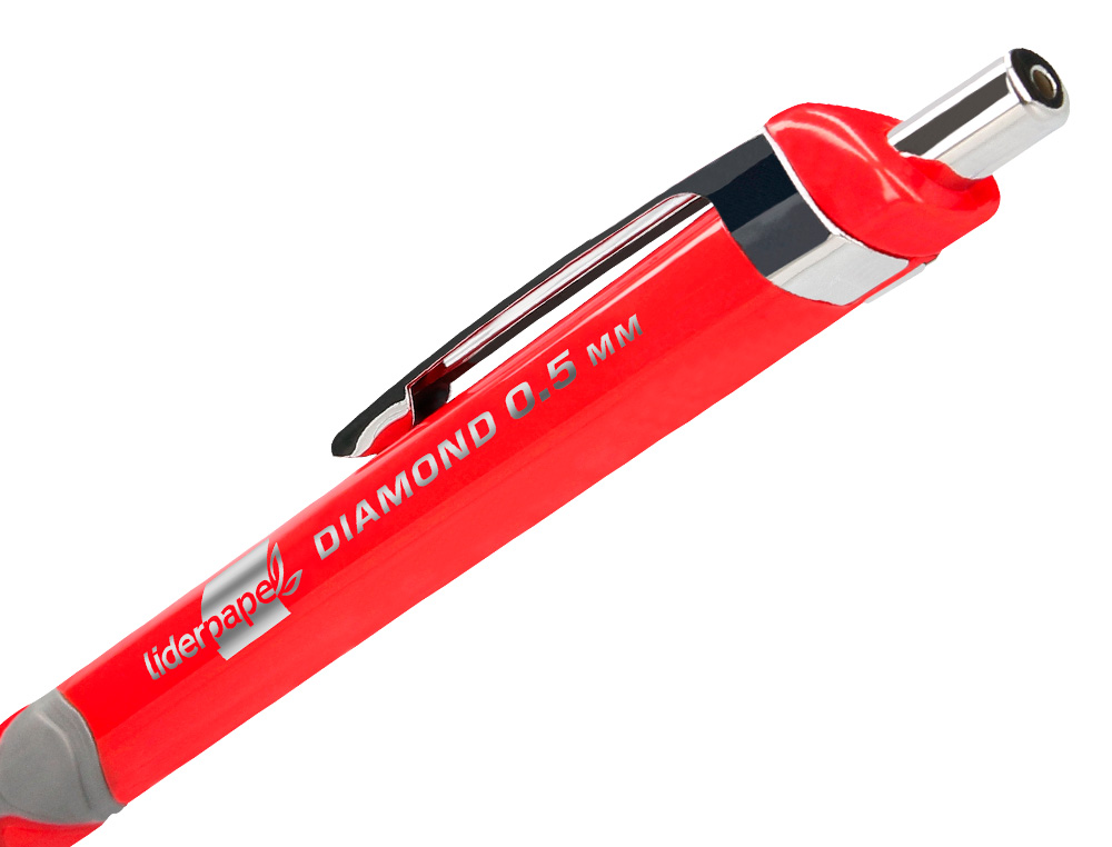 PORTE-MINE LIDERPAPEL PLASTIQUE 0.5MM GRIP SOFT CAOUTCHOUC POINTE ET CAPUCHON MÉTALLIQUES GOMME MINES COLORIS ASSORTIS