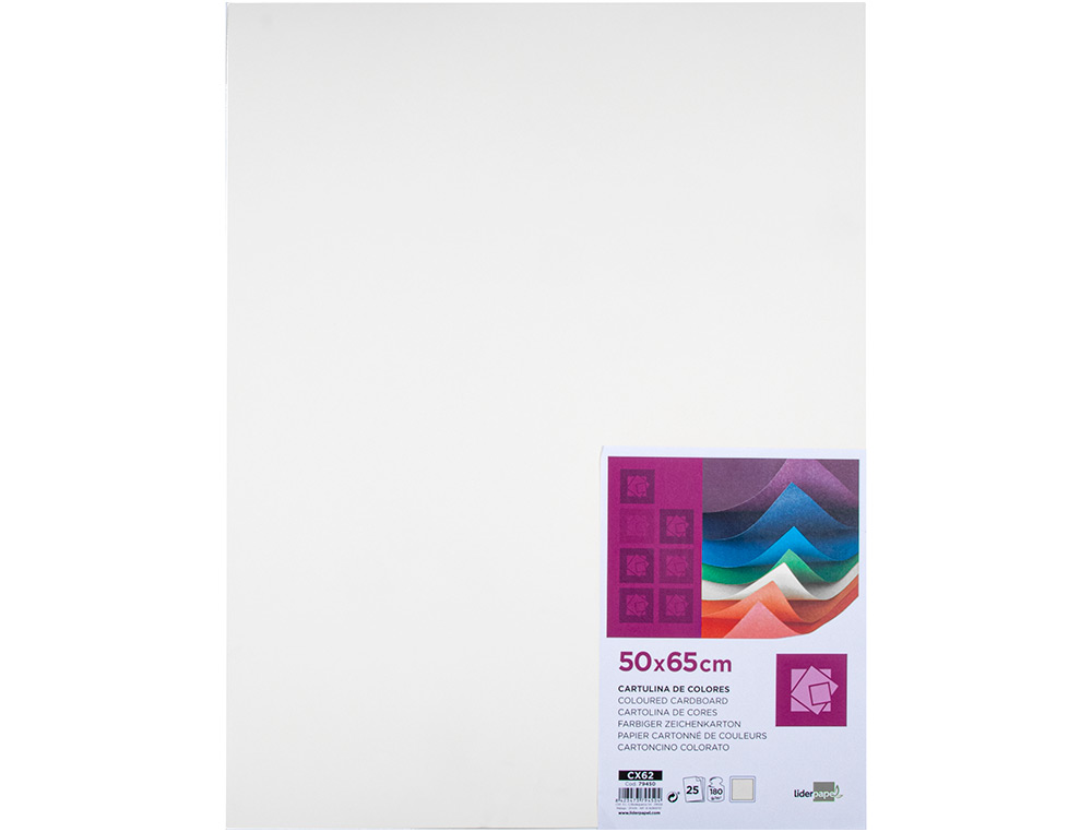 PAPIER CARTONNE LIDERPAPEL 50X65CM 180GR COLORIS BLANC PAQUET 25 FEUILLES