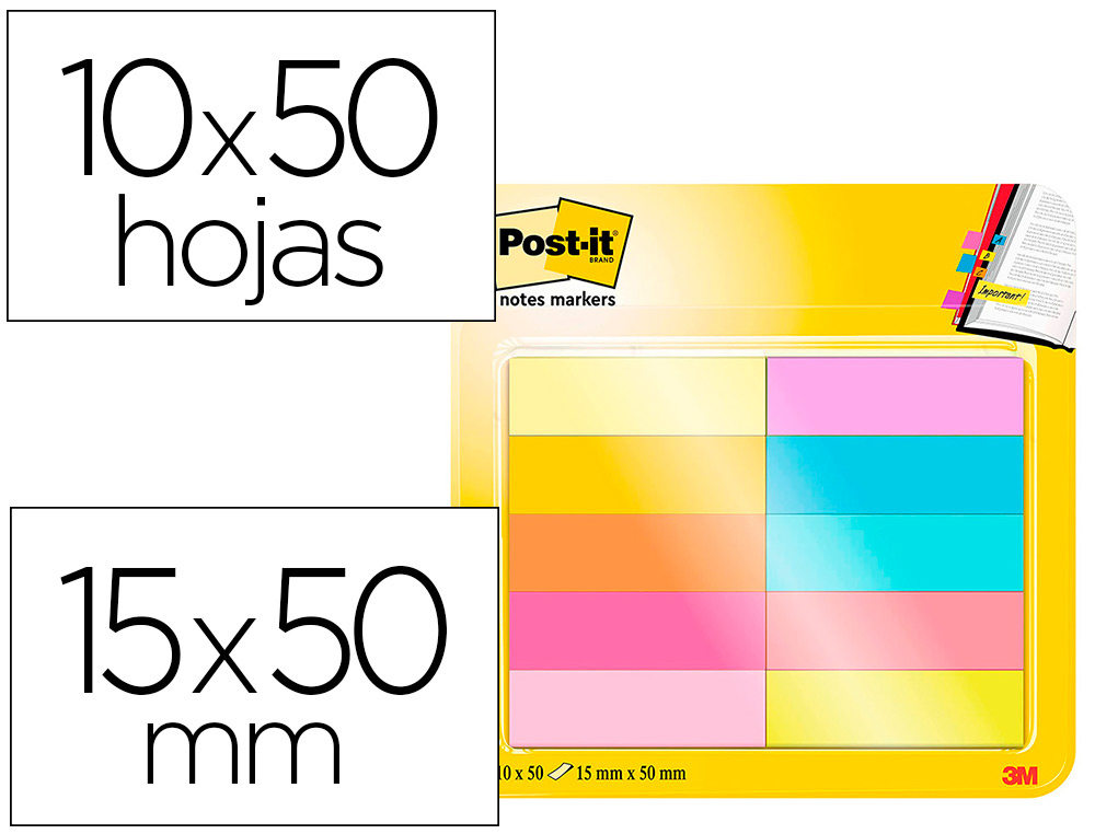 MARQUE-PAGES EN PAPIER POST-IT  10 BLOCS X 50        FEUILLES 15X50MM COLORIS      ASSORTIS