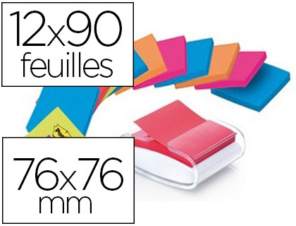 DVIDOIR Z-NOTES POST-IT PRO BLANC + 12 BLOCS Z-NOTES SUPER STICKY 76X76MM 90F/BLOC COLORIS BANGKOK ET BORA BORA