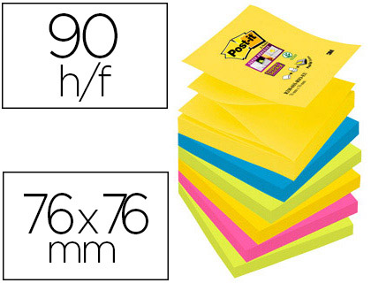 BLOC-NOTES POST-IT RECHARGES Z-NOTES SUPER STICKY CARNIVAL  76X76MM 100F REPOSIT ADHESIF  RENFORC 6 BLOCS