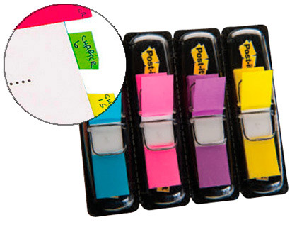 MARQUE-PAGES POST-IT MINI INDEX TROIT 12X44MM 35F COLORIS VIFS JAUNE VIOLET ROSE BLEU LOT 4 UNITS