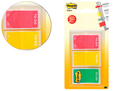 MARQUE-PAGES POST-IT INDEX TO DO 23.8X43.1MM 60F COLORIS ROUGE JAUNE VERT LOT 3X20 UNITS
